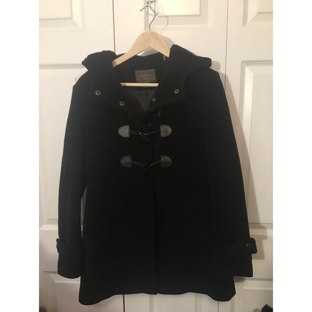 Cole Haan Hooded Coat With‎ Toggles (wool/nylon/cashmere) Duffle Pea Sz 8 Black